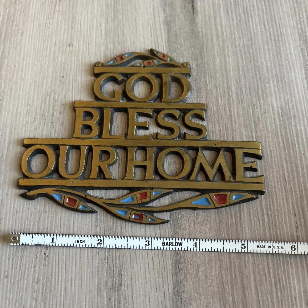 God Bless Our Home Metal Door Sign Plaque 5.5